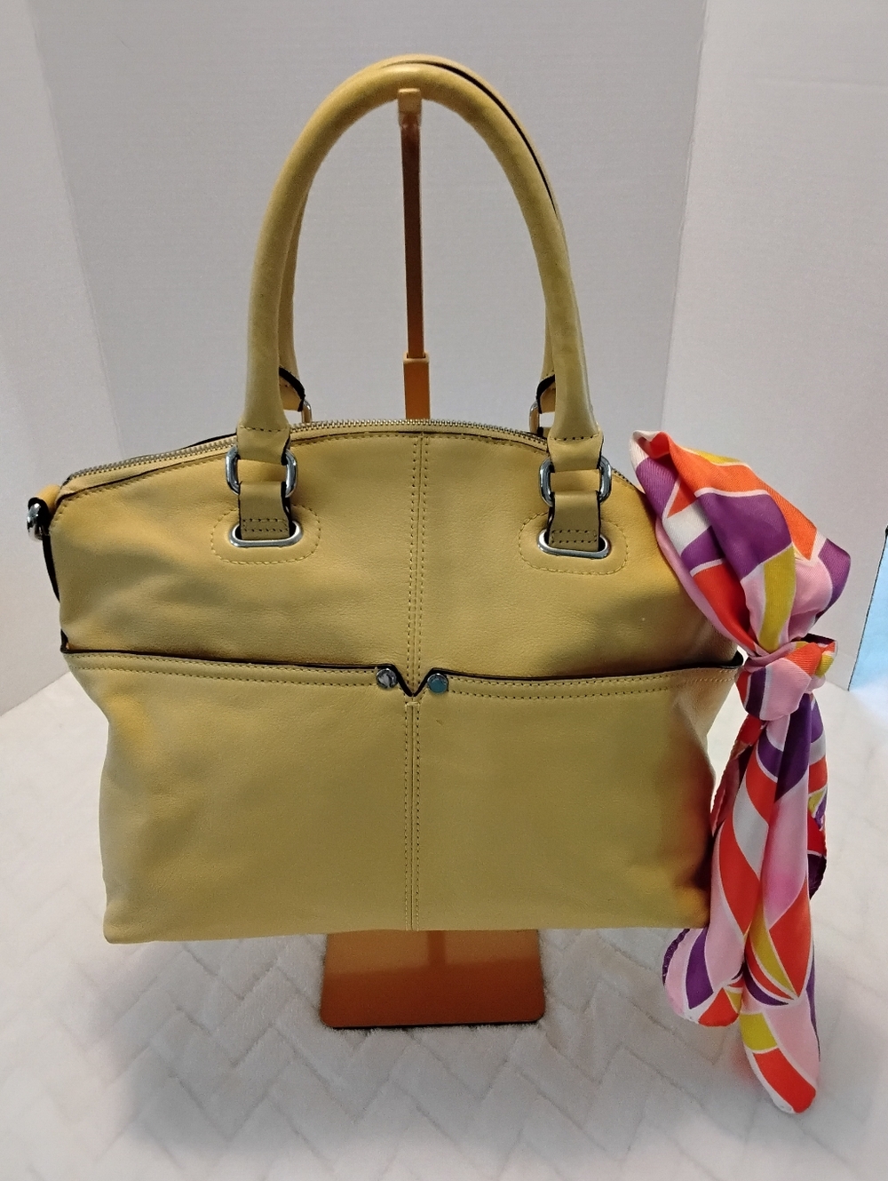 Tignanello Pebbled Sunshine Yellow Leather Satchel Handbag.